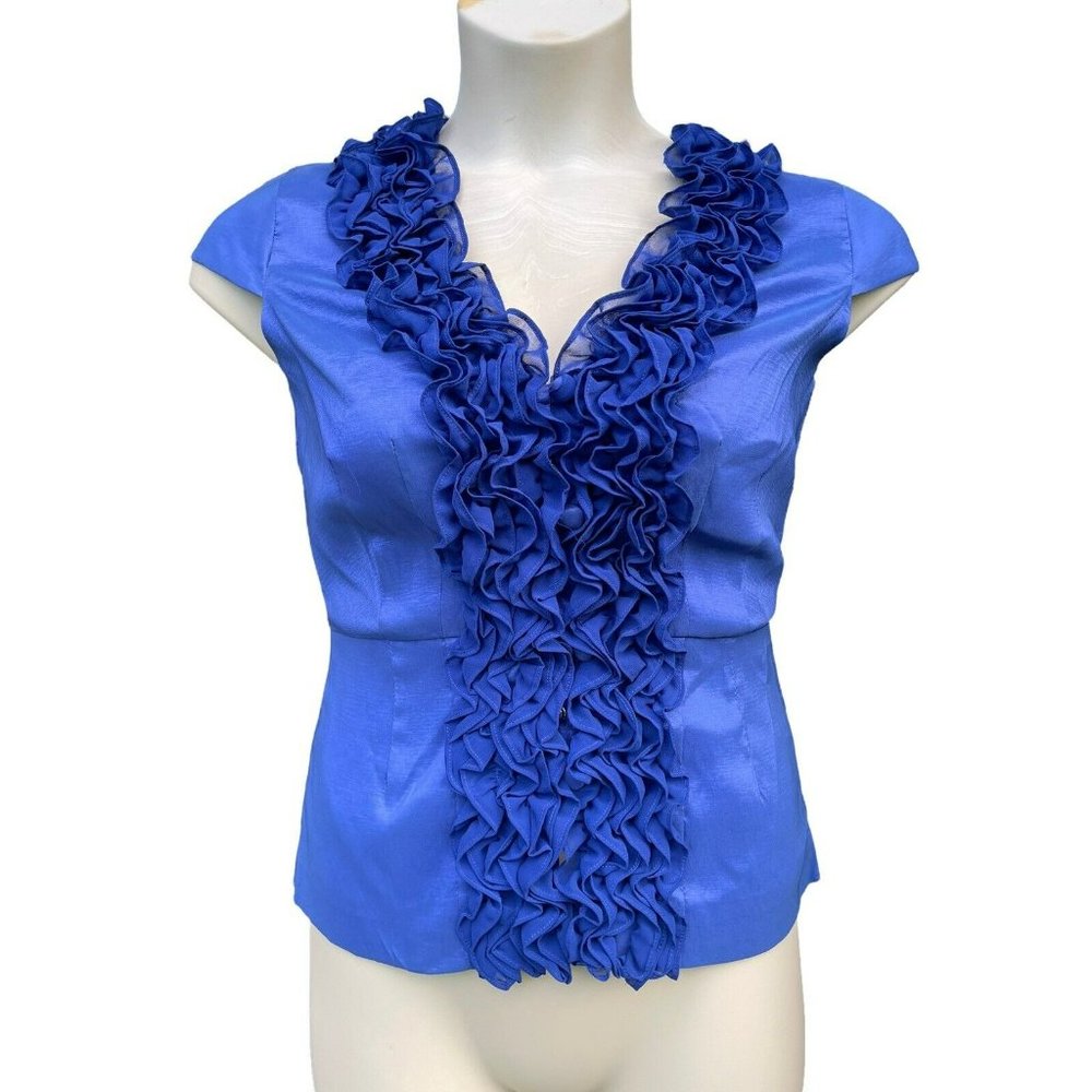 NWT Cobalt Royal Blue Ruffle Top Soraya Golyari Evening Wear Formal Blouse